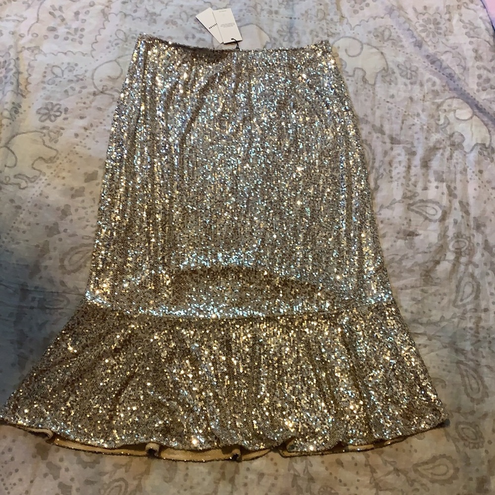 NWT Whistles Suki Sequin Silver Midi Skirt - Picture 10 of 12